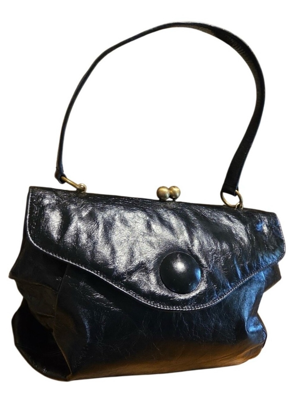 HOBO Black Leather Kiss-Lock Satchel with Gold-Tone Accents - Picture 10 of 10